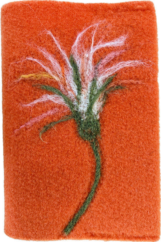 Felicity Clarke - A6 Felted Notebook [White flower on orange felt]