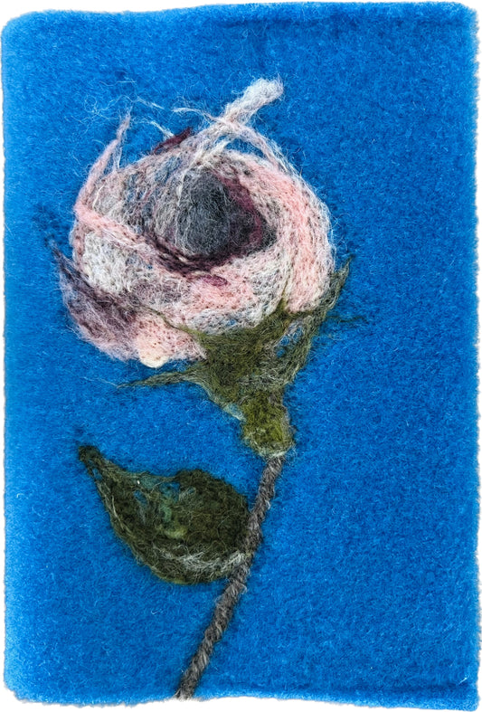 Felicity Clarke - A6 Felted Notebook [Pink flower on blue felt]